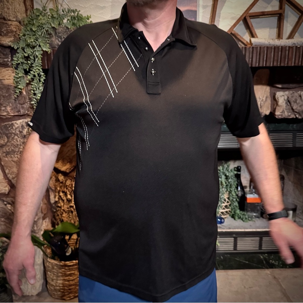 Hollas Men's Black with White Diamond Pattern Golf Polo Shirt